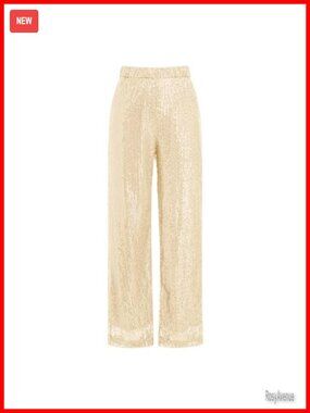 Wide Leg Sequin Pants High Waisted Sparkle Glitter Bling Dance Party Trousers